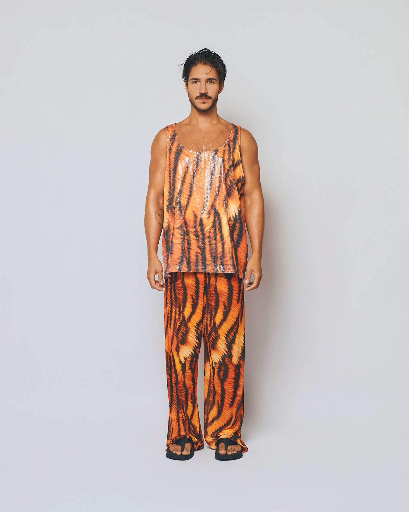 Printed Over Sequin Tank Top