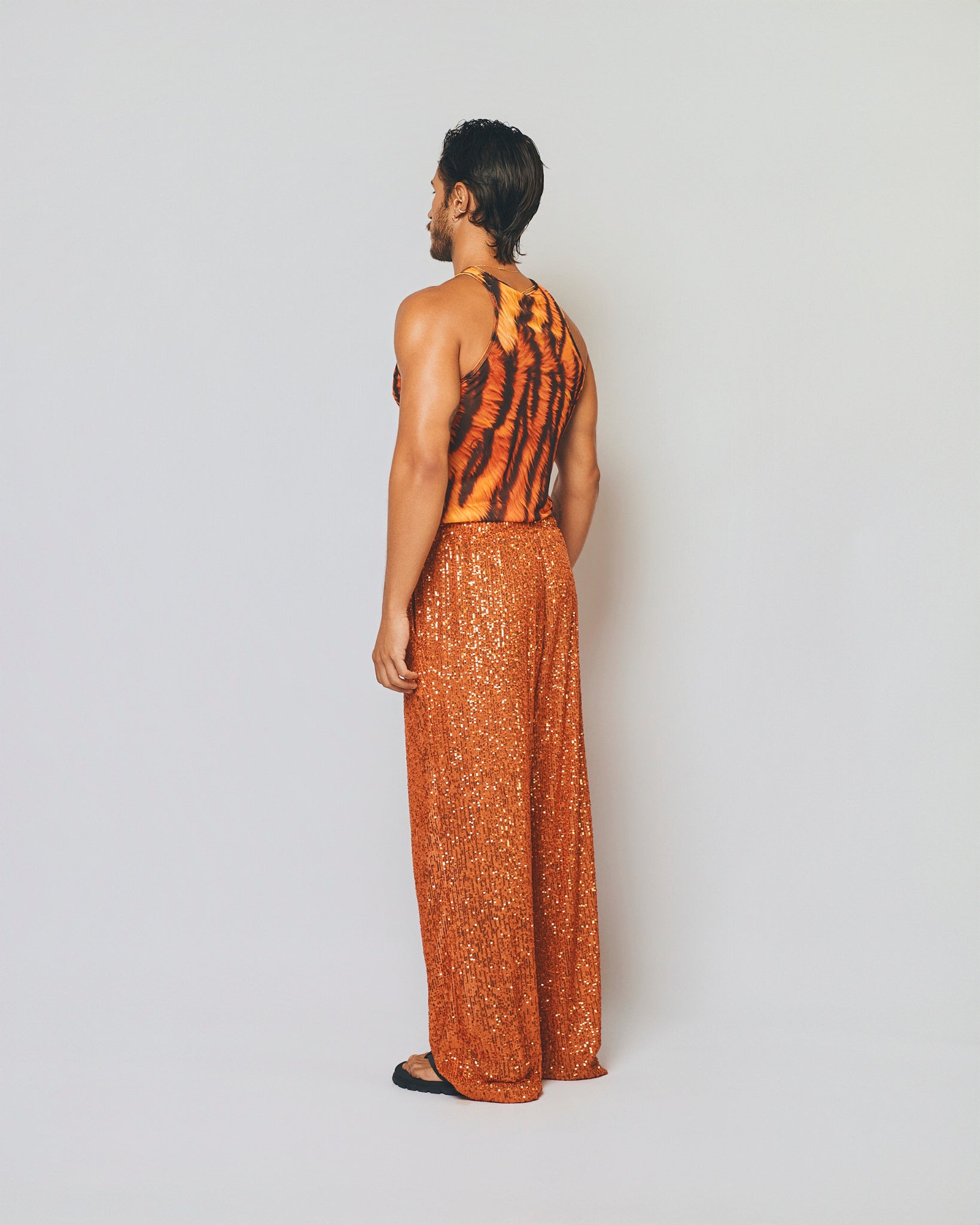 Printed High-Neck Tulle Tank Top